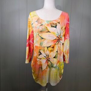 Dressbarn Floral Beaded Scoop Neck Top Size L
